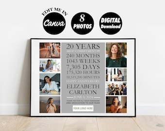 20 Years Employee Work Anniversary Photo Collage Template Gift (Digital File)