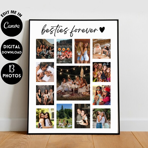 EDITABLE Personalized BFF Photo Collage Template, Gift for Best Friend, Family Photo, Anniversary Gift, Bestie