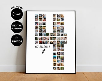 EDITABLE 78 Photos, Custom 4th Anniversary Collage Gift, Photo Collage Gift, Number Collage, 4 years anniversary, 4 year collage