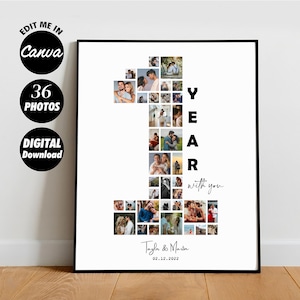 MODIFIABLES 36 photos personnalisées, collage personnalisé pour le 1er anniversaire | Collage de photos | cadeau d'anniversaire | 1 an d'existence | cadeau pour petit ami