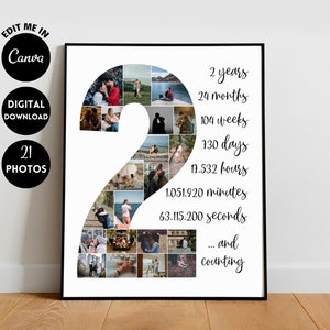 EDITABLE Custom 2nd Anniversary Collage, 2nd Anniversary Gift, Photo Collage Gift, Number Collage, 2 years anniversary, 2 year collage