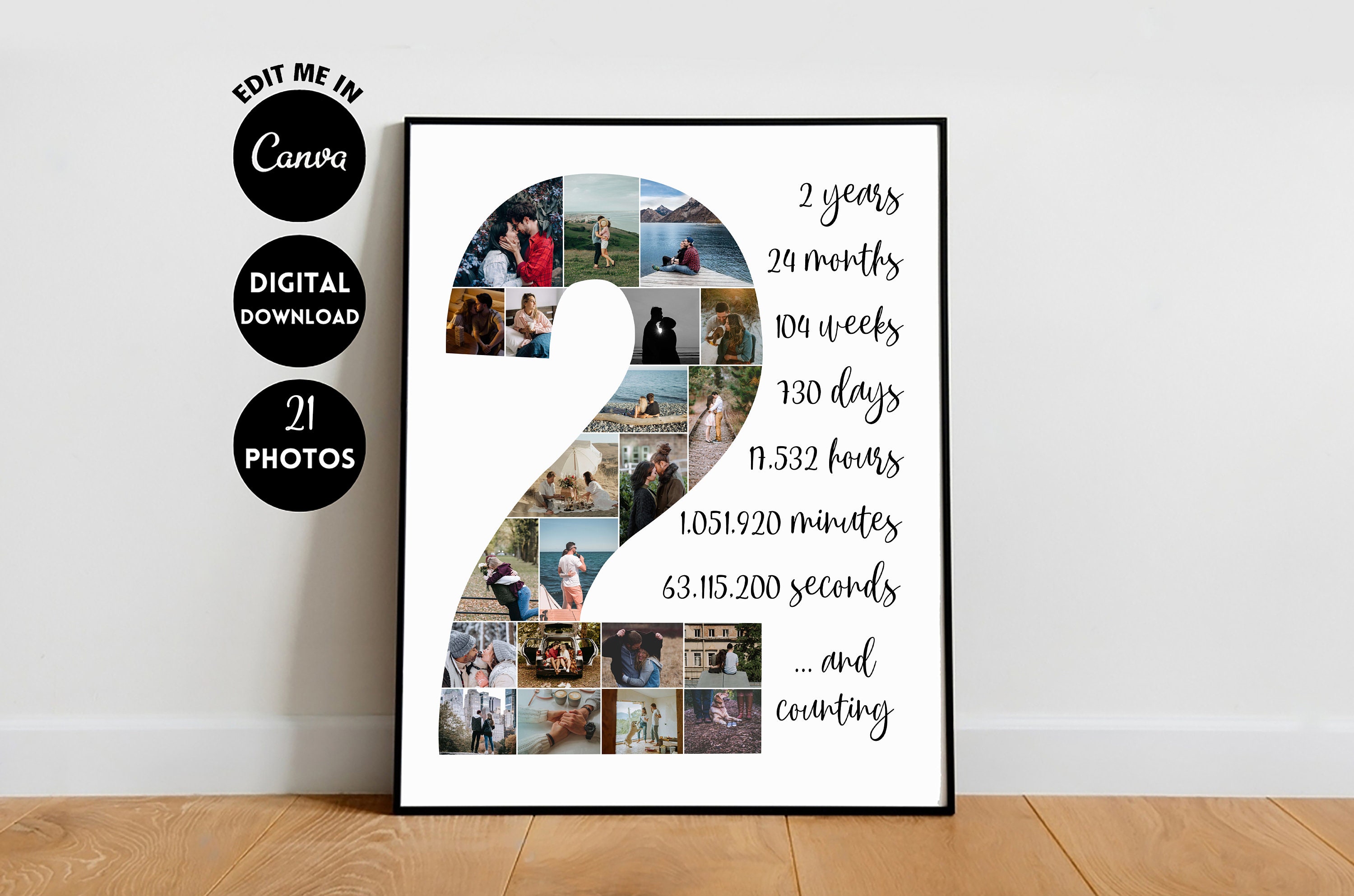 EDITABLE Custom 2nd Anniversary Photo Collage Template, 2 Years Gift ...