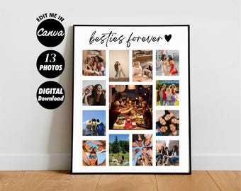 EDITABLE Personalized BFF Photo Collage Template, Gift for Best Friend, Family Photo, Anniversary Gift, Bestie Farewell Present