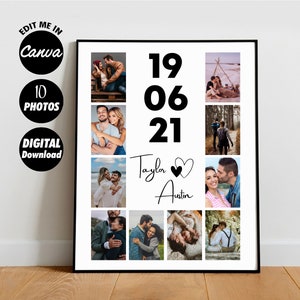 EDITABLE 10 photos, Custom anniversary Photo collage Gift | anniversary gift | 1 year anniversary | gift for boyfriend, gift for him