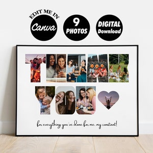 Plantilla editable de 9 fotos, Collage de fotos de agradecimiento, Regalo para entrenador, Marco personalizado, Regalo de agradecimiento para mentor, Día del Maestro