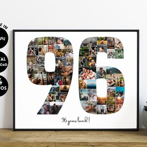 EDITABLE Personalizado 96 años Cumpleaños Foto collage / 96.o aniversario / 96.o regalo de cumpleaños