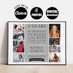 EDITABLE 4 year work anniversary gift for employees photo collage, years of service, 4th anniversary, thank you gift, digital file