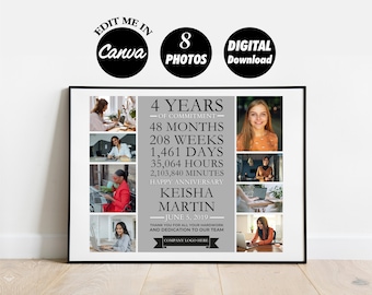 4 Years Employee Work Anniversary Photo Collage Template Gift (Digital File)