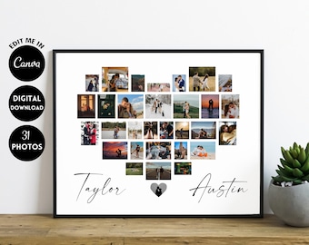 EDITABLE Custom Heart Photo Collage, Wedding Collage Print, Personalized Wedding Photo, Photo Collage Heart. Anniversary Gift, Gift for Him
