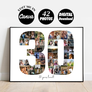 EDITABLE Custom 30th anniversary Collage, 30th birthday collage print, Photo Collage Gift, Number Collage, year collage, 30 birthday, 1993