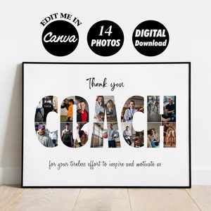 COACH-fotocollage, cadeau voor trainer, cadeau voor coach, gepersonaliseerde lijst sportcoach, bedankje voor mentor