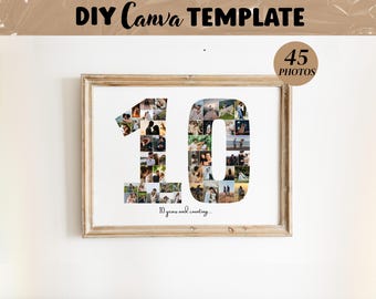 10th Anniversary Birthday Photo Collage Gift, Custom Tin 10 Years Print (Digital Download)