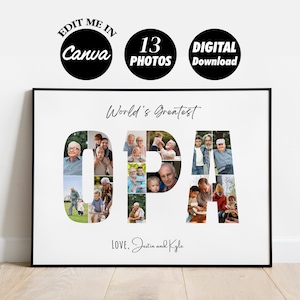 Personalized OPA Photo Collage Template Gift, Father&#39;s Day and Birthday Gift for Grandpa, Instant Printable