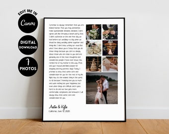 EDITABLE Custom 1st Anniversary Collage, Anniversary Photo Collage Gift Template, Wedding Vows Message, Favourite song print, First Dance