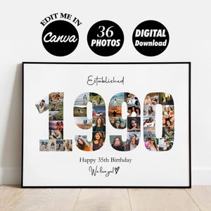 EDITABLE Custom 35th Birthday anniversary Photo Collage Gift, YEAR 1990, 35 years idea gift for her and him