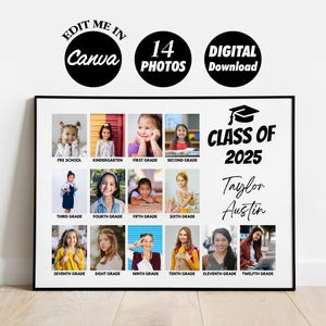 DIGITAL 14 photos Graduation Class of 2025 Photo Collage Template, Editable Through The Years Board