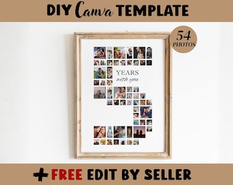5th Anniversary Birthday Photo Collage Template, 5 Years Gift for Him