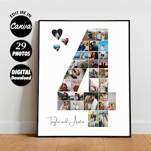Aangepast cadeau 4 jaar jubileum voor vriend, aangepast cadeau 4e verjaardag, 4e verjaardag, collage 4 jaar, DIGITAAL