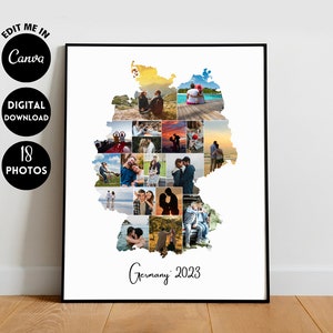 EDITABLE Custom Germany collage photo cadeau, Country State map wall art, Allemagne décor, Cadeau d’anniversaire, Cadeau de mariage, Carte photo de voyage