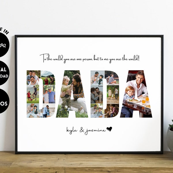 EDITABLE 14 photos, Personalized Photo Collage Template Gift for Dada, Father's Day and Birthday Present for Daddy, Digital Printable