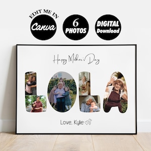 Toile de collage photo Lola personnalisée MODifiable, cadeau de fête des mères personnalisé pour Lola, cadeau d&#39;anniversaire de maman, cadeau pour elle