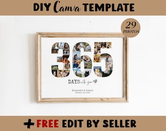 365 Days 1st Anniversary Photo Collage Template, Gift for Him