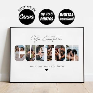 Plantilla de collage de fotos con nombre personalizado EDITABLE, cualquier nombre o imagen con palabra, texto personalizado
