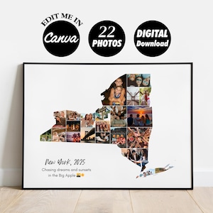 Benutzerdefinierte New York Geschenk Fotocollage, NY State Karte Wandkunst, USA Karte personalisiertes Geschenk, Reisefotokarte, Geburtstagsgeschenk, DIGITAL