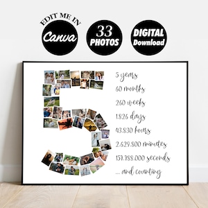 EDITABLE 5 Year Anniversary Gift for Boyfriend, 5th Anniversary Gift, Custom Five Anniversary Collage Gift, 5th birthday, gift for him