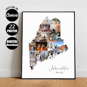 Personalisierte MAINE Fotocollage Geschenk, personalisierte Maine State Karte Wandkunst, Jubiläumsgeschenk, Reisefoto, Freundschaftsgeschenk