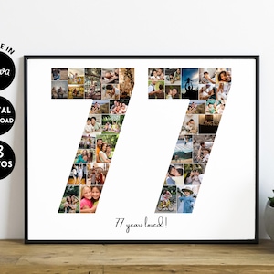 EDITIERBARE Benutzerdefinierte 77. Geburtstag, 77. Jahrestag Foto Collage Vorlage Geschenk