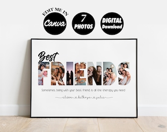 EDITABLE Photo Bff Gift | Bestie Custom Photo Collage | Friendship Day Gifts | Personalized Bff Gift | Gift For Best Friend