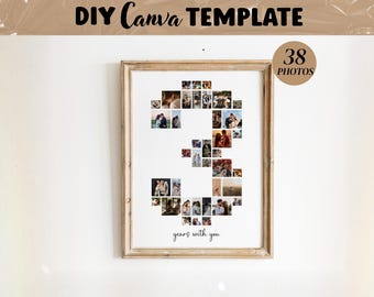 Personalized 3 year anniversary Photo collage gift for boyfriend, 3rd year collage Digital copy, 3rd birthday