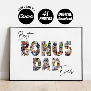 パーソナライズされたBONUS DADフォトコラージュテンプレートギフト、父の日とお父さんへの誕生日プレゼント、感謝のギフト、デジタル印刷可能