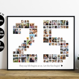 EDITABLE 94 photos, Custom 25 years collage | 25th anniversary | 25th birthday | Gift for him | 25th year gift | Digital Printable
