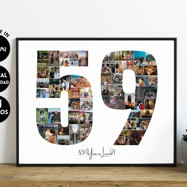 EDITABLE 54 photos, Custom 59 years birthday photo collage | Gift for husband, boyfriend | 59th year gift | gift for him