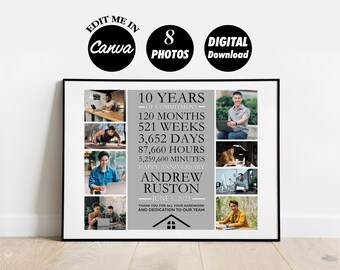 10 Years Employee Work Anniversary Photo Collage Gift (Digital File)