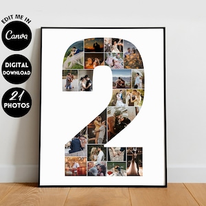 EDITABLE Custom 2nd Anniversary Photo Collage Template Gift, Number Collage, 2 years anniversary, Gift for him, Gift for Boyfriend