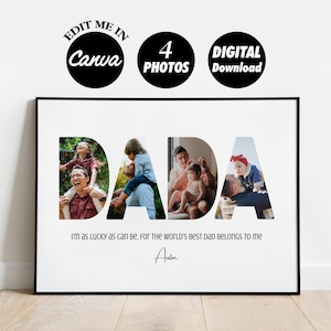 Personalized DADA Photo Collage Template Gift for Dad, Father&#39;s Day and Birthday Present for Daddy, Digital Printable