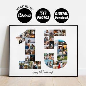 EDITABLE Custom 15 years Photo collage anniversary | Gift for husband boyfriend | 15th year | Custom collage | gift for him, 15th birthday