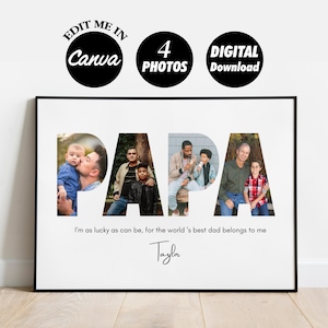 Personalized PAPA Photo Collage Template Gift, Father's Day and Birthday Present for Daddy, Digital Printable