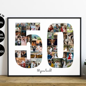 EDITABLE 49 photos, Custom 50 Photo Collage, 50th birthday print, Photo Collage Gift, Printable 50th anniversary, 50 years