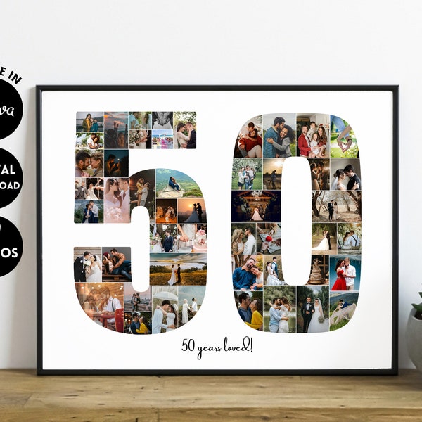 EDITABLE 49 photos, Custom 50 Photo Collage, 50th birthday print, Photo Collage Gift, Printable 50th anniversary, 50 years