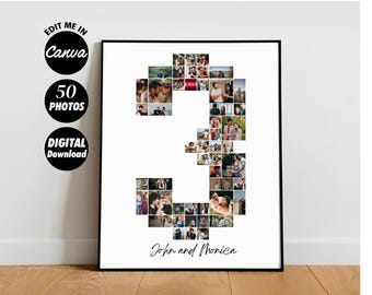 Custom 3 year anniversary Photo collage template gift for boyfriend, 3rd year collage Digital copy, 3rd birthday