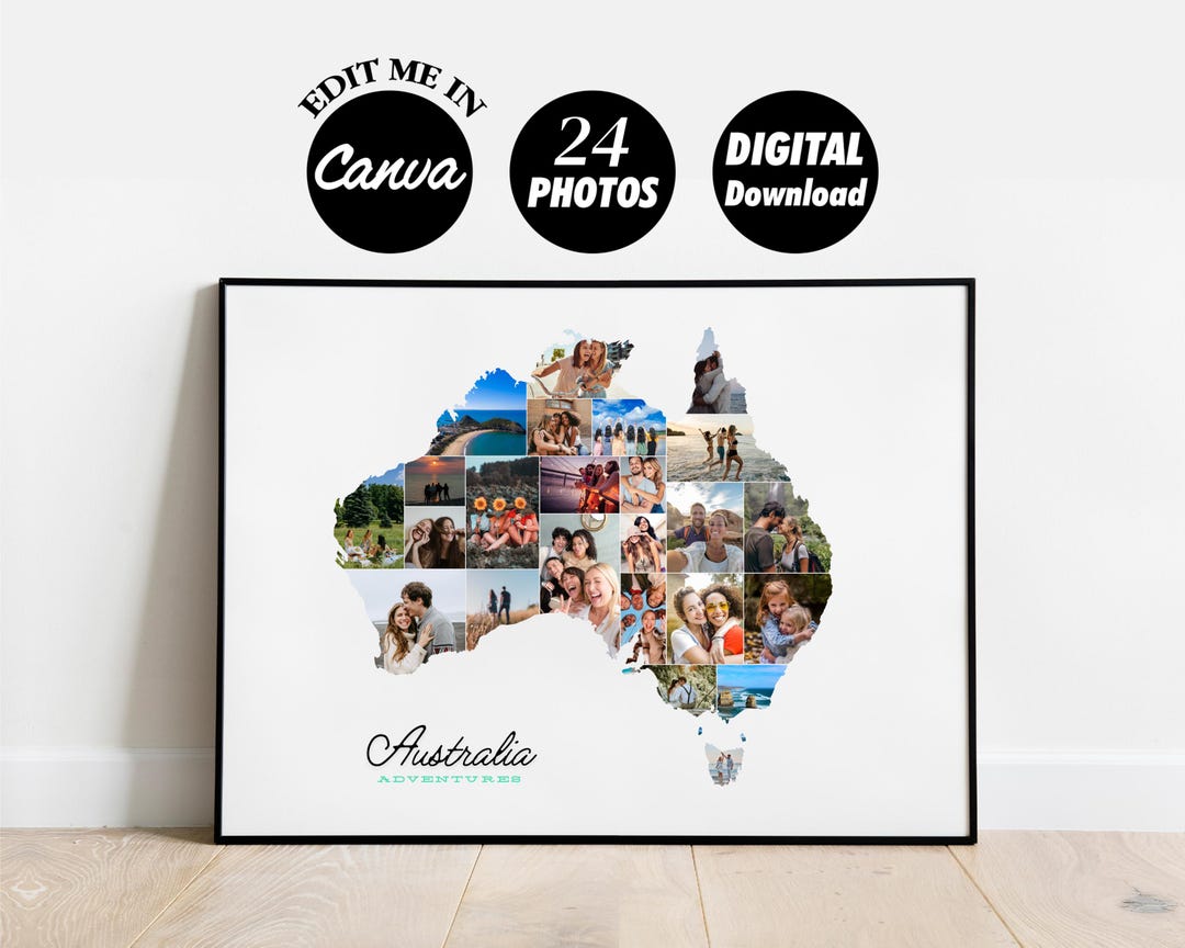 Custom Australia Gift Photo Collage, Aussie Country Map Wall Art ...