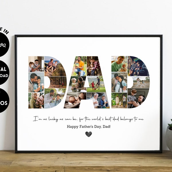 EDITABLE 18 photos, Personalized Photo Collage Template Gift for DAD, Father's Day and Birthday Present for Daddy, Digital Printable