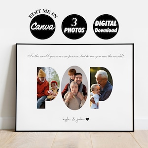 EDITIERBARE Personalisierte Foto Collage Vorlage Geschenk für Pop, Vatertag und Geburtstagsgeschenk für Großvater, Digital Printable
