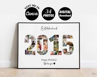 EDITABLE Year 2015, Photo Collage Template, Gift for Her, Present For Him, Birthday Wall Poster
