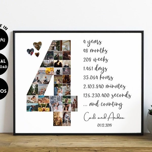 EDITABLE Custom 4 Year Anniversary Gift for Boyfriend, Four Year Anniversary Gift, Custom 4th Anniversary Collage Gift, 4th Birthday