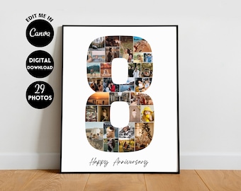 EDITABLE Custom 8th Anniversary Photo Collage Gift, Number Collage, 8 years anniversary, 8th Birthday